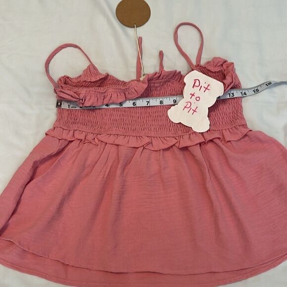 BiBi NWT SzS pink ruffle trim elastic bodice adjustable spaghetti straps top - Picture 7 of 8